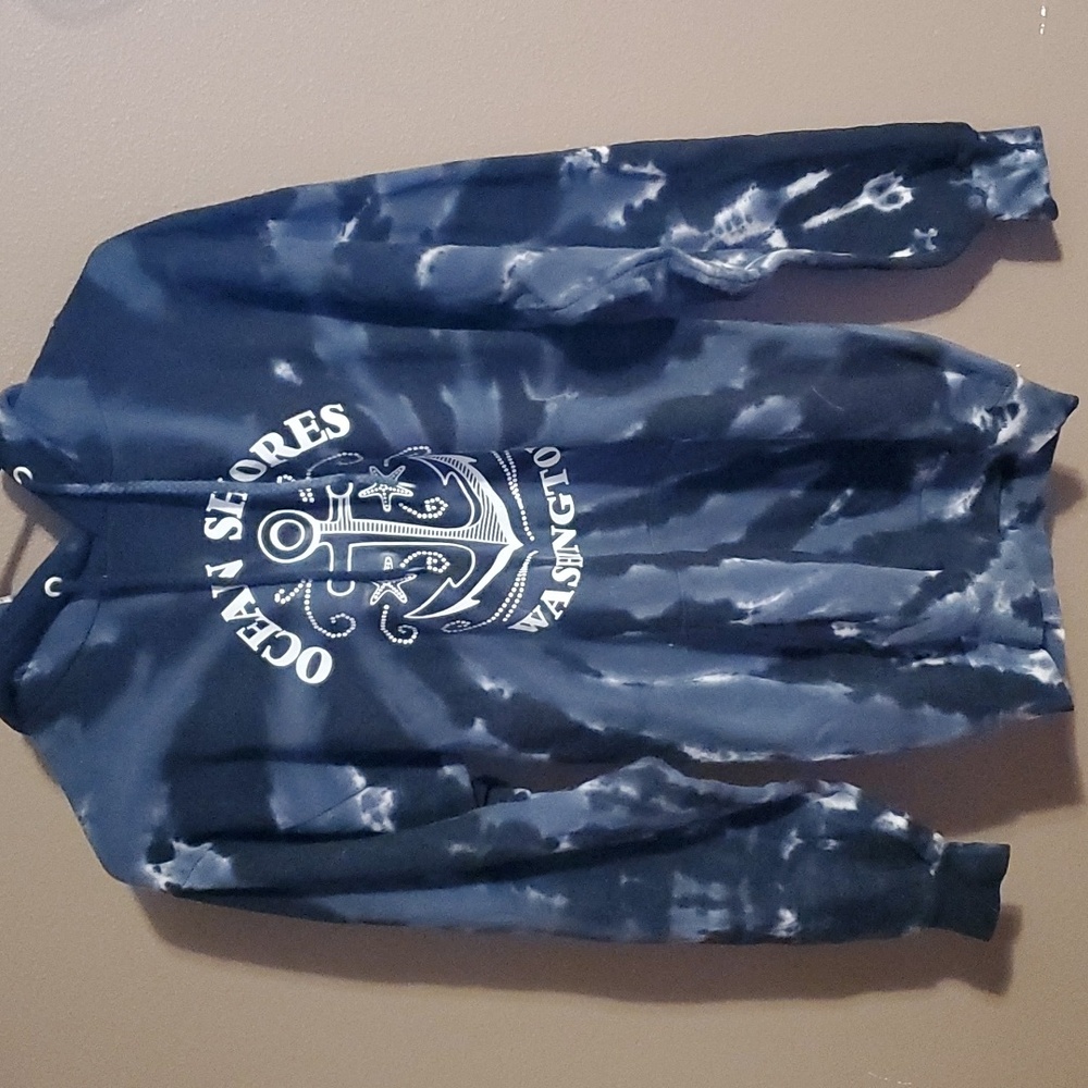 Port & Company blue tyedye long sleeve hooded sweatshirt women's size small